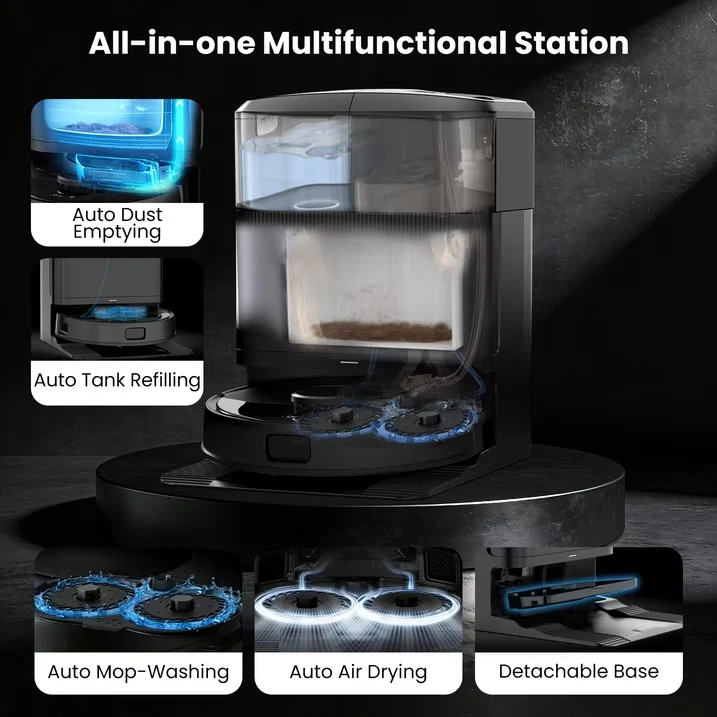 (2026 Upgrade)AIRROBO M2 Robot Vacuum and Mop Combo Auto Mop Cleaning and Drying, 15,000Pa Self-Refilling and Self-Emptying Base for 75 Days of Cleaning