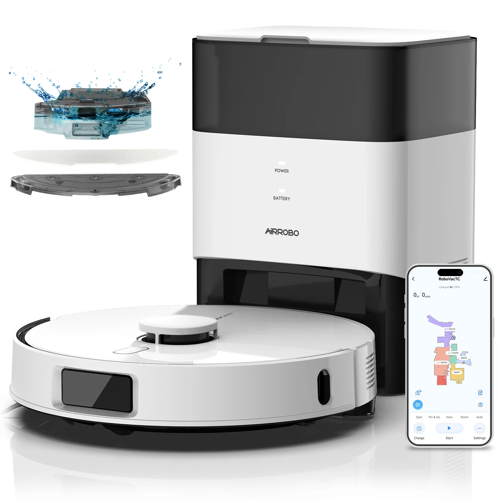 AIRROBO L60+ Self-Empty Robot Vacuum and Mop Cleaner with Ultrasonic Carpet Detection,12,000Pa Suction,Laser Obstacle Avoidance,300min Long Runtime