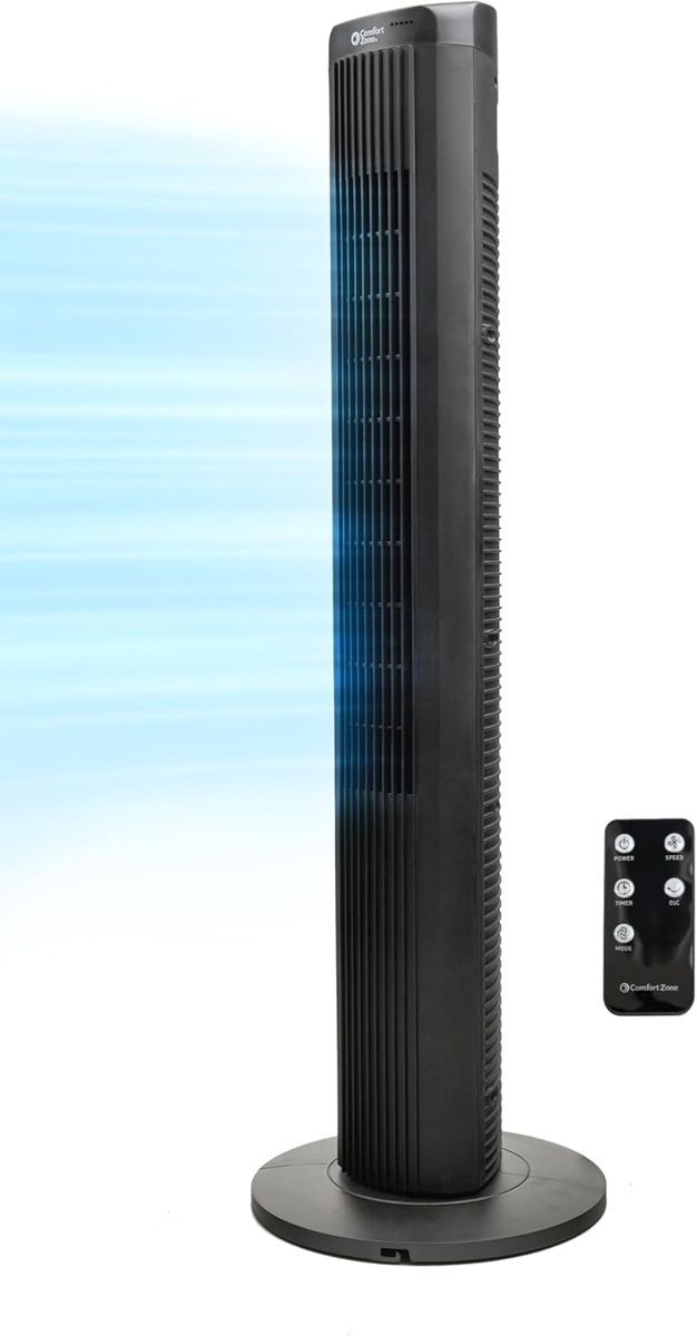 Comfort Zone 40" Oscillating Portable Tower Fan with Remote in Black