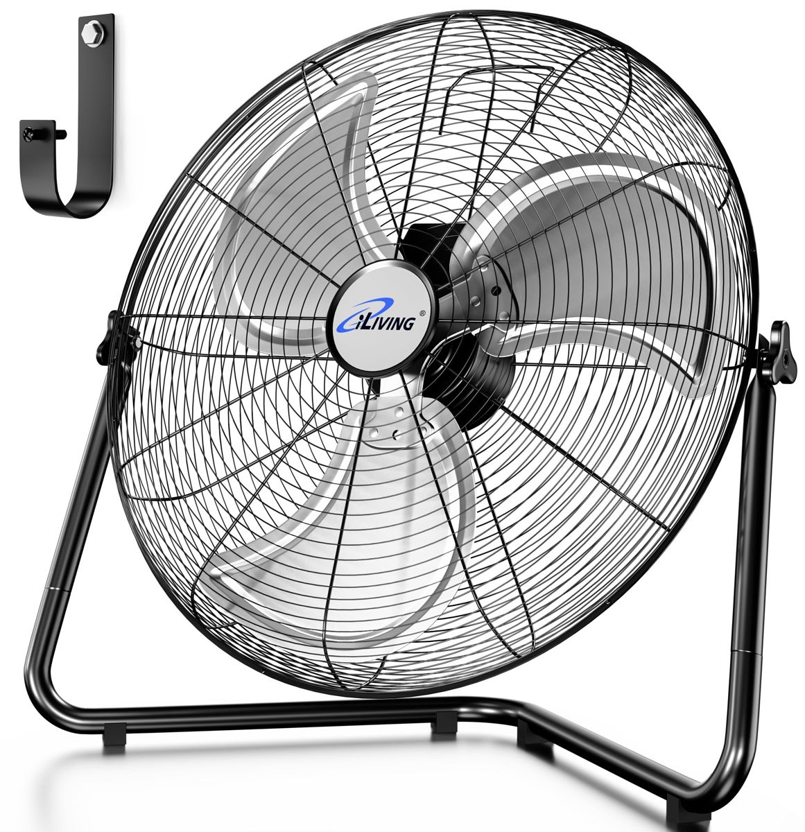 ILG8F20 - iLIVING 20 Inch Heavy Duty Floor & Wall Mount Fan - 5750 CFM High Velocity, 120-Watt, 3-Speed, Industrial Cooling for Garage, Workshop, Office, Home - UL Listed, Black