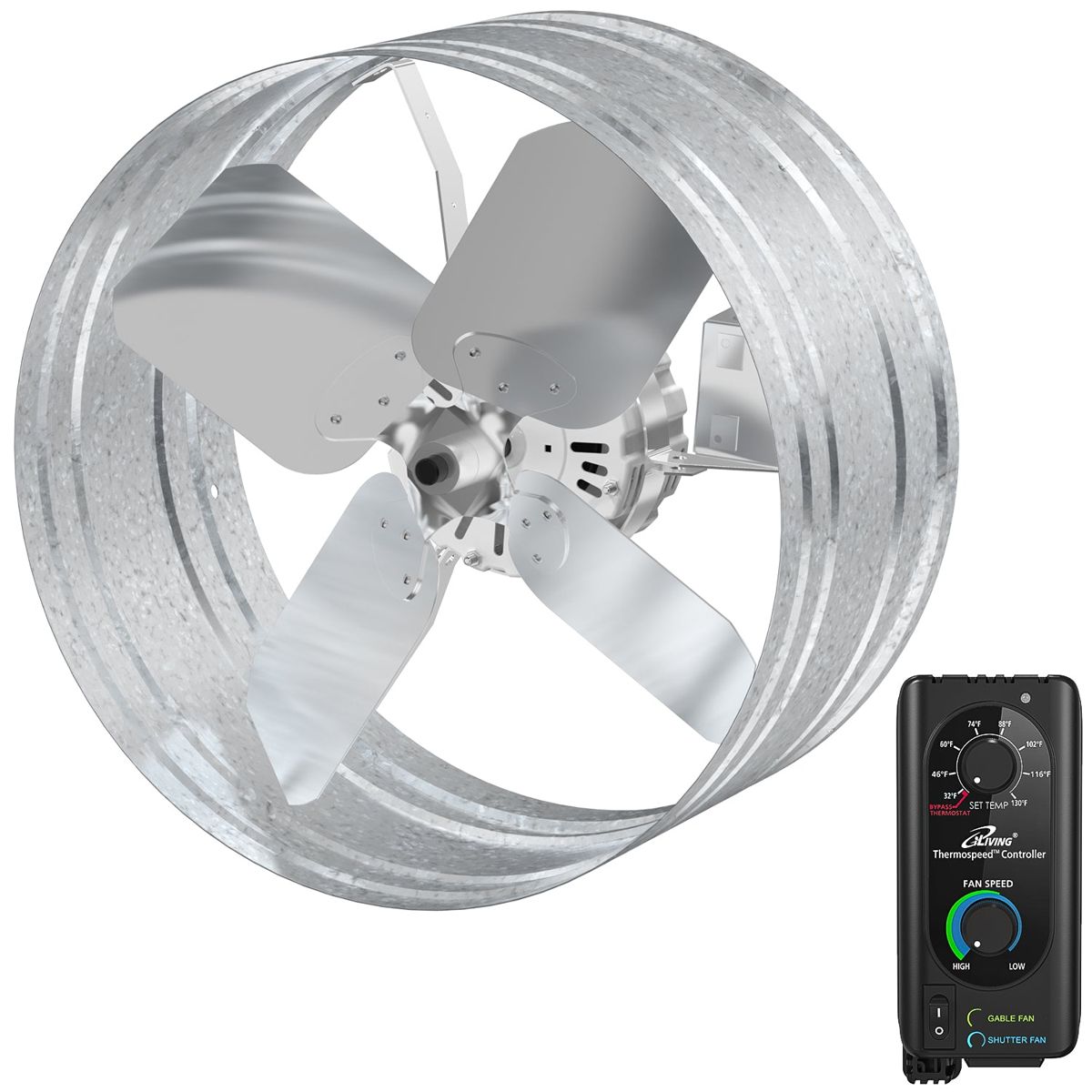 ILG8G14-22ST - iLIVING NEW 14" Wall Mounted Variable Speed Gable Exhaust Fan with Thermostat and Speed Controller for Greenhouse, Attics, Workshop, 2339 CFM, Coverage 3400 SqFt