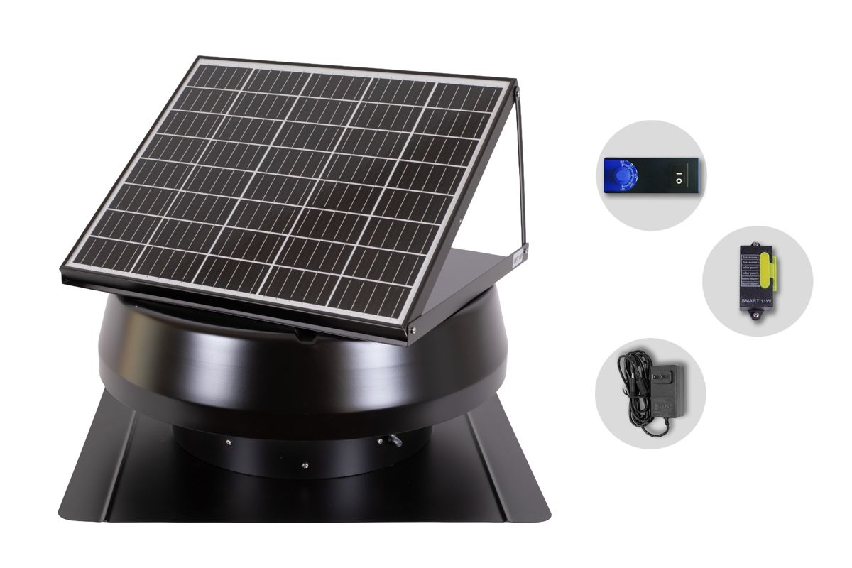 ILG8SF301A - iLiving HYBRID Smart Exhaust Solar Roof Attic Exhaust Fan, 14", 40-Watt, Black, 15-Year Warranty