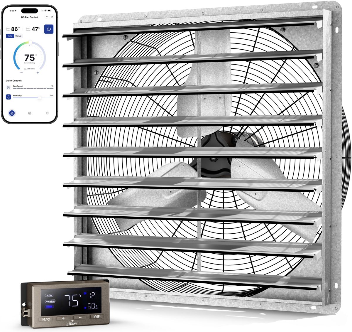 ILG8SF36V-DC - iLIVING 36" Smart Wall Mounted Shutter Exhaust Fan, 6128 CFM, 12-Speed, WiFi App Control Ventilation for Garages, Warehouse, Barn, Greenhouses, Auto Temperature Humidity Control, BLDC Motor, Hardwired