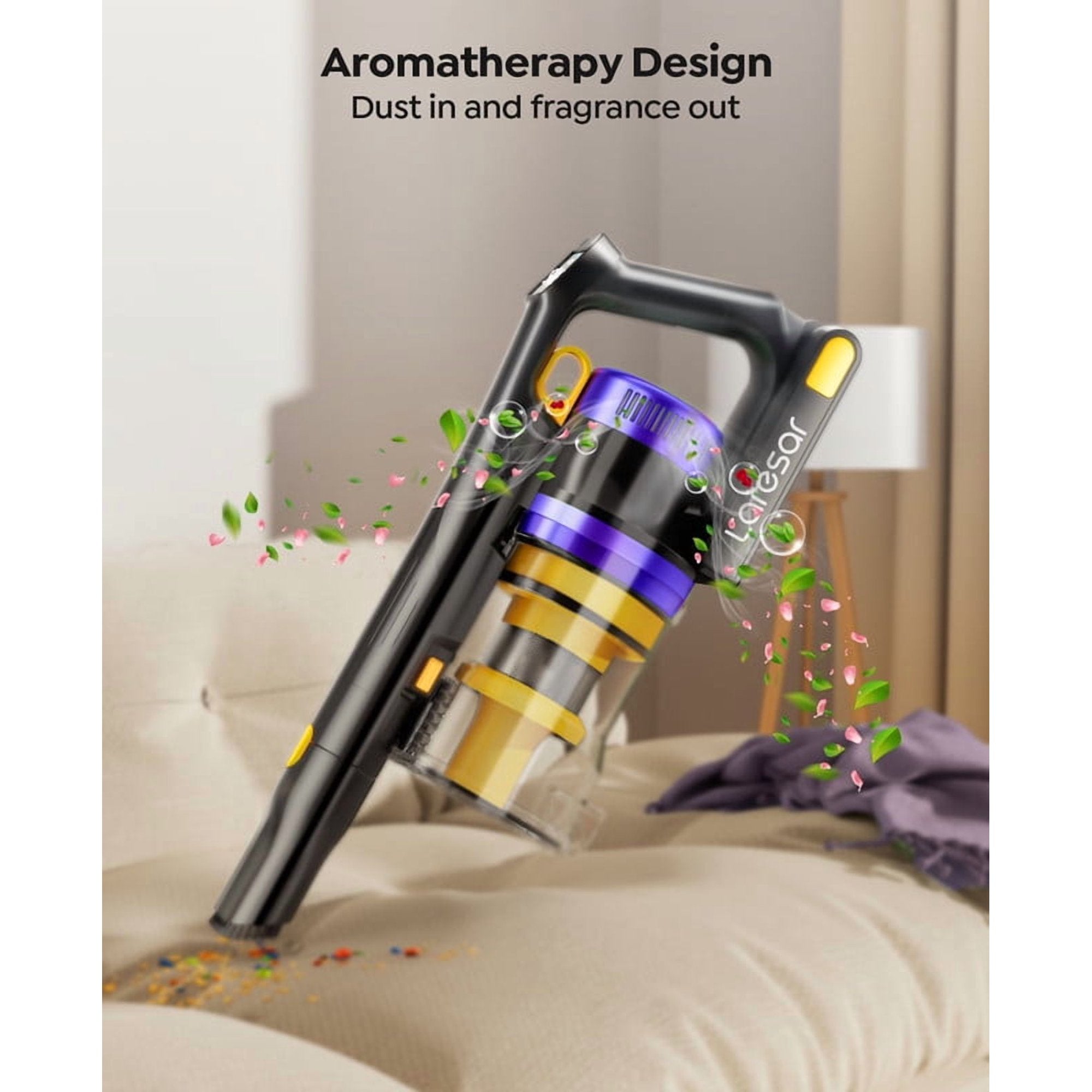 Laresar Aromatherapy Cordless Stick Vacuum, 550W 55Kpa, Green Laser, 60Min Runtime, Pet Hair & Hard Floor Cleaner