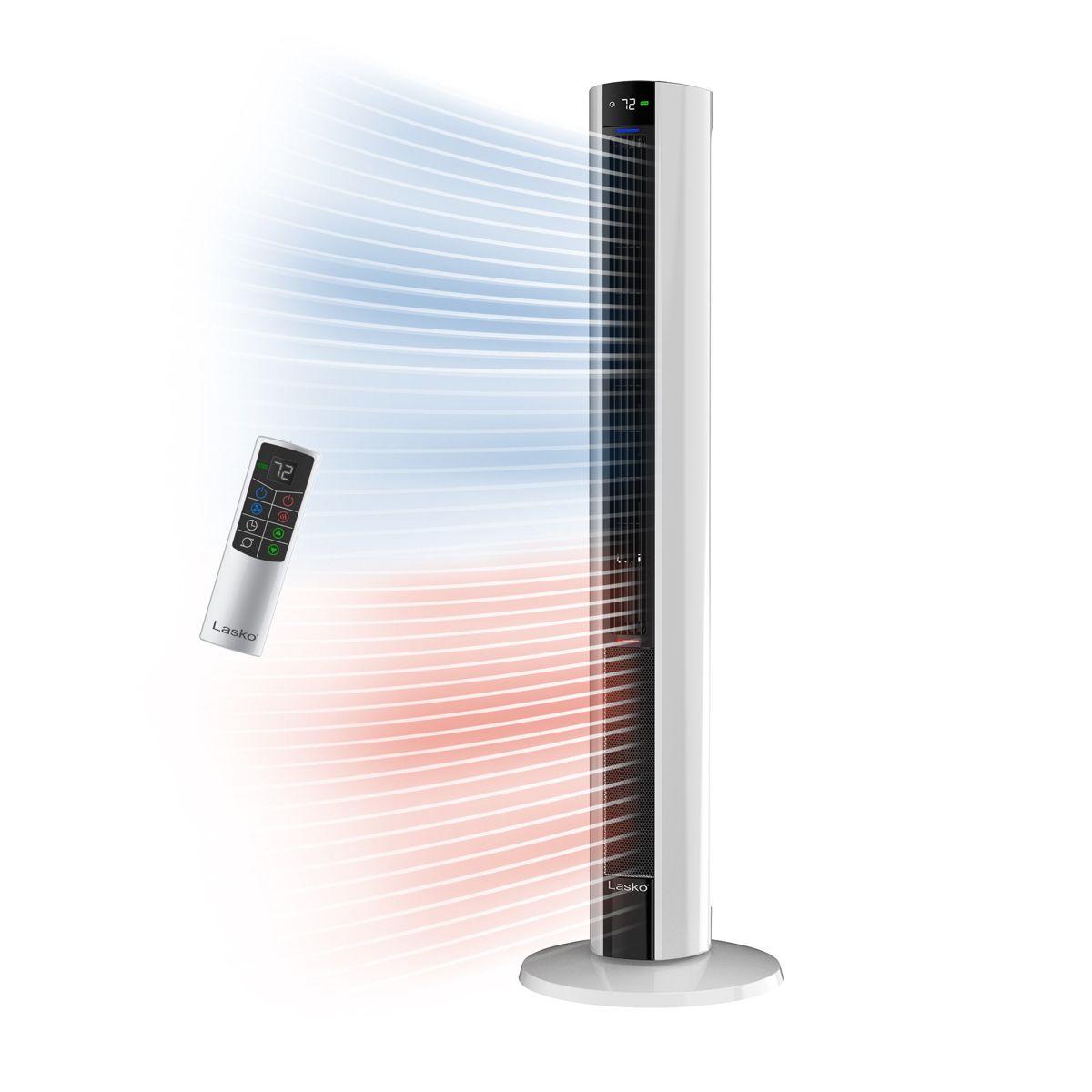 Lasko DUO Comfort 42" Tower Fan and Ceramic Space Heater: Oscillating, 3 Heat Settings, 4 Fan Speeds, Remote, Timer, Tip-Over Switch, White
