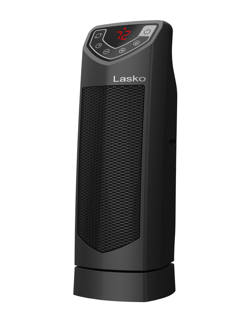 Lasko Ready Heat 14" Ceramic Tower Space Heater: Oscillating, 2 Heat Settings, Timer, Thermostat, Black