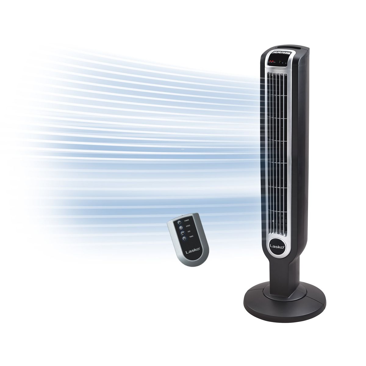 Lasko 36" Tower Fan: Oscillating, 3-Speed, Remote, Timer, Black