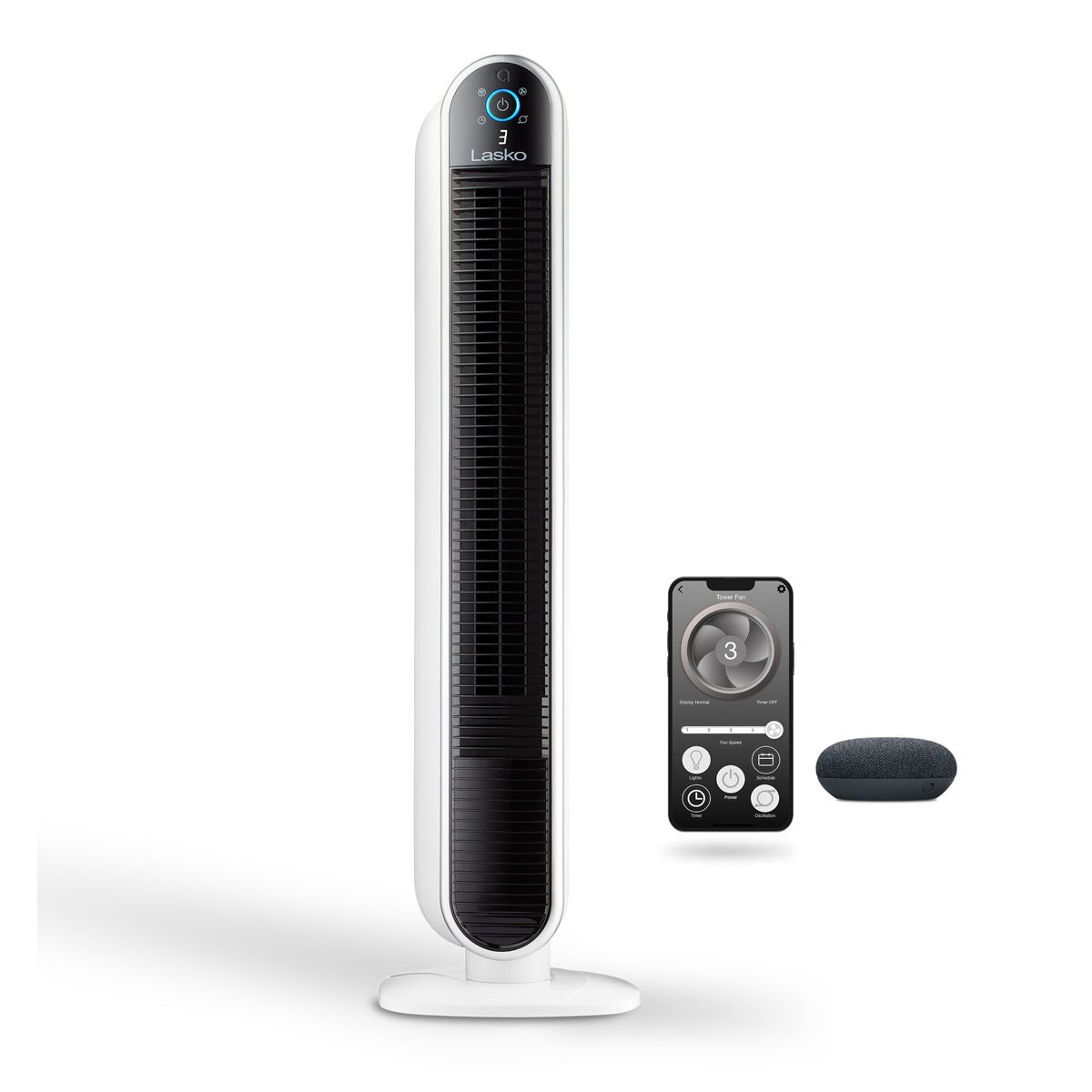 Lasko 40" Smart Tower Fan: Oscillating, 5-Speed, Timer, Wi-Fi