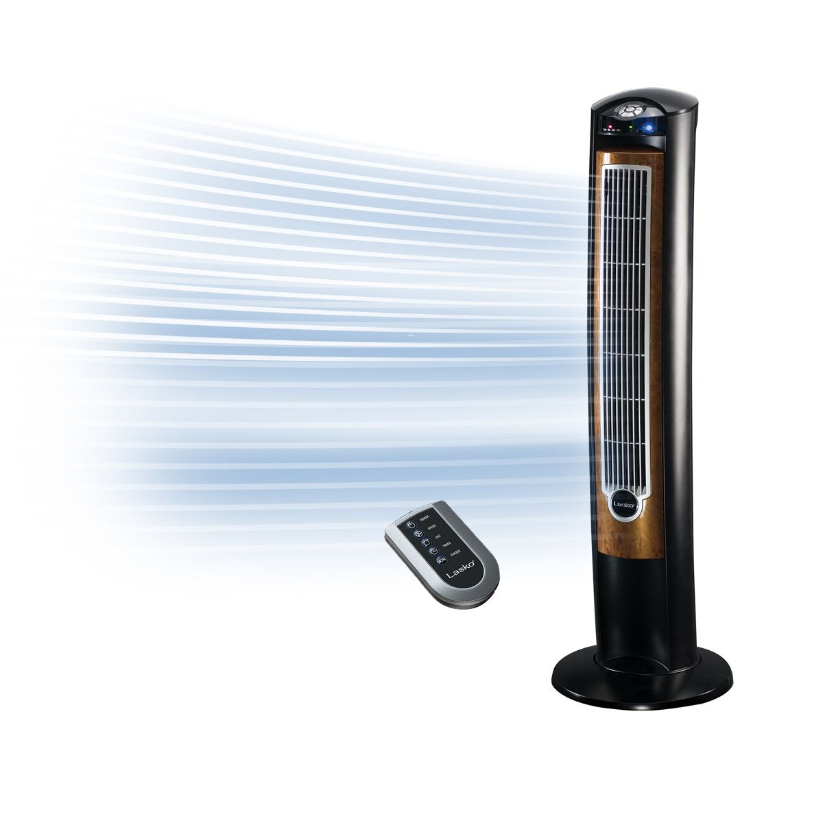Lasko Wind Curve 42" Tower Fan: Oscillating, 3-Speed, Remote, Ionizer, Black