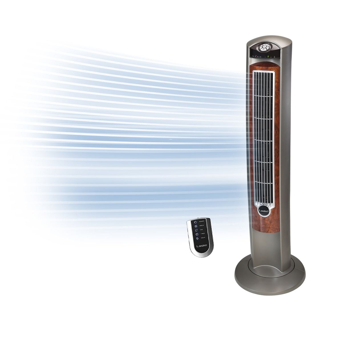 Lasko Wind Curve 42" Tower Fan: Oscillating, 3-Speed, Remote, Timer, Gray