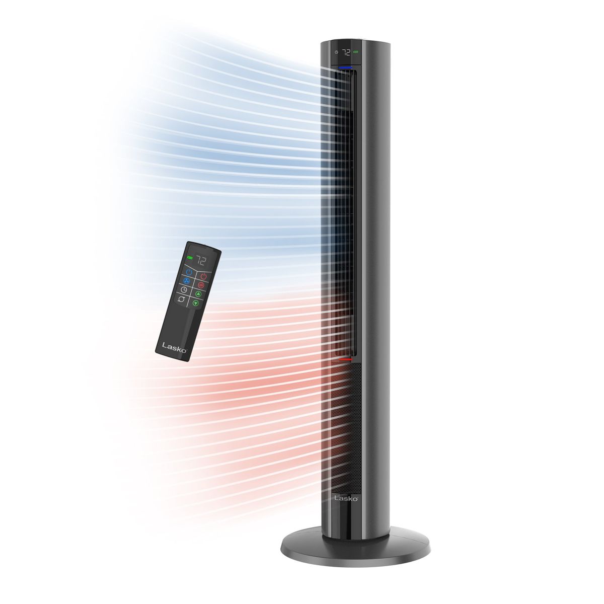 Lasko DUO Comfort 42" Tower Fan and Ceramic Space Heater: Oscillating, 3 Heat Settings, 4 Fan Speeds, Remote, Timer, Tip-Over Switch, Gray
