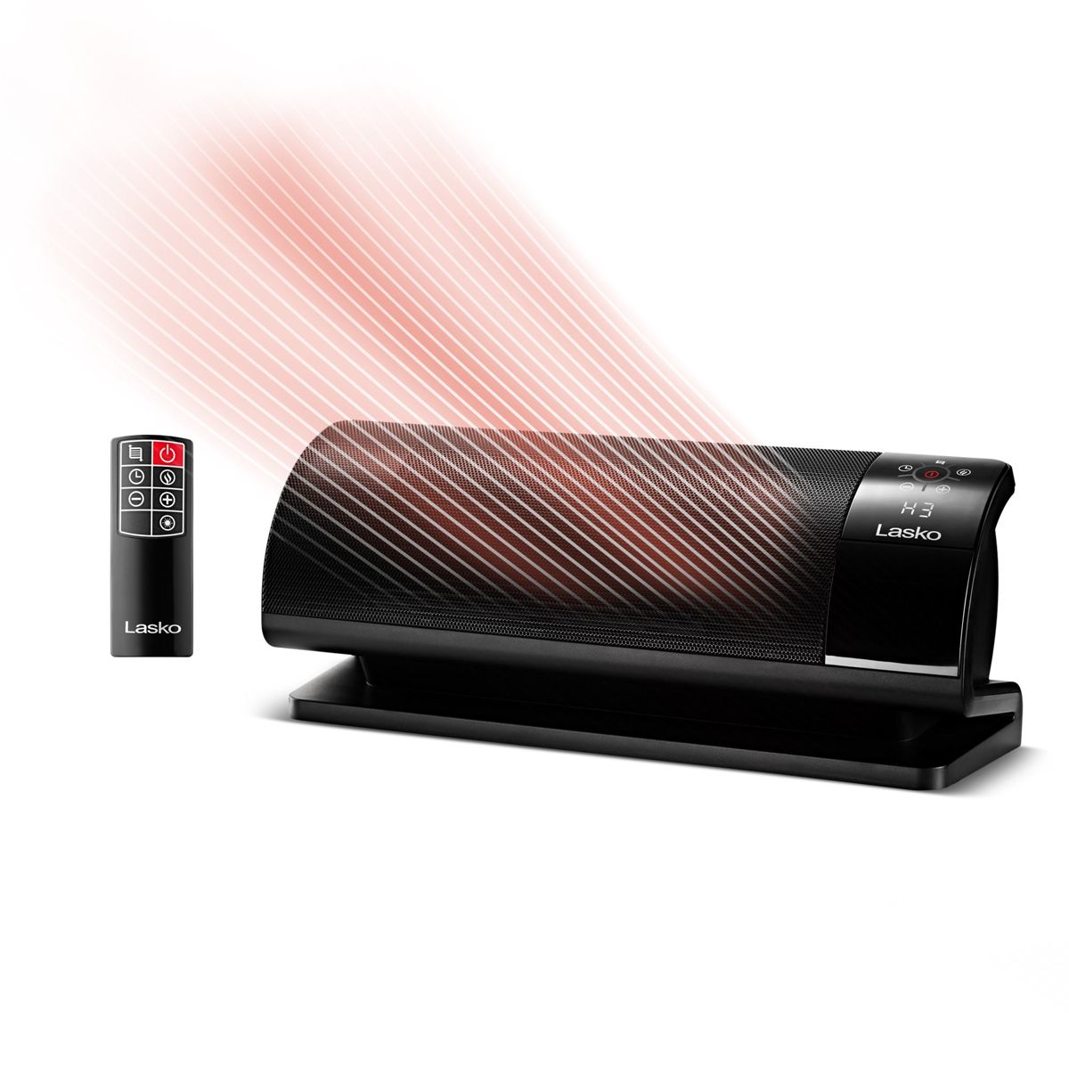 Lasko Low Profile Baseboard Space Heater: 3 Heat Settings, Remote, Timer, Tip-Over Switch, Powered Louvers, Thermostat, Black