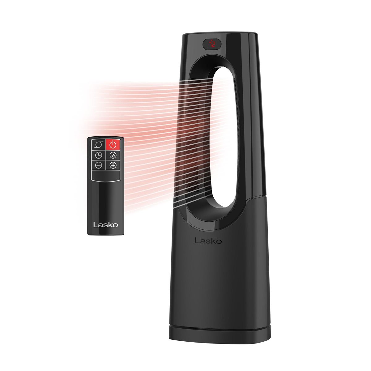 Lasko 28" Bladeless Ceramic Tower Space Heater: Oscillating, 2 Heat Settings, Remote, Timer, Thermostat, Black