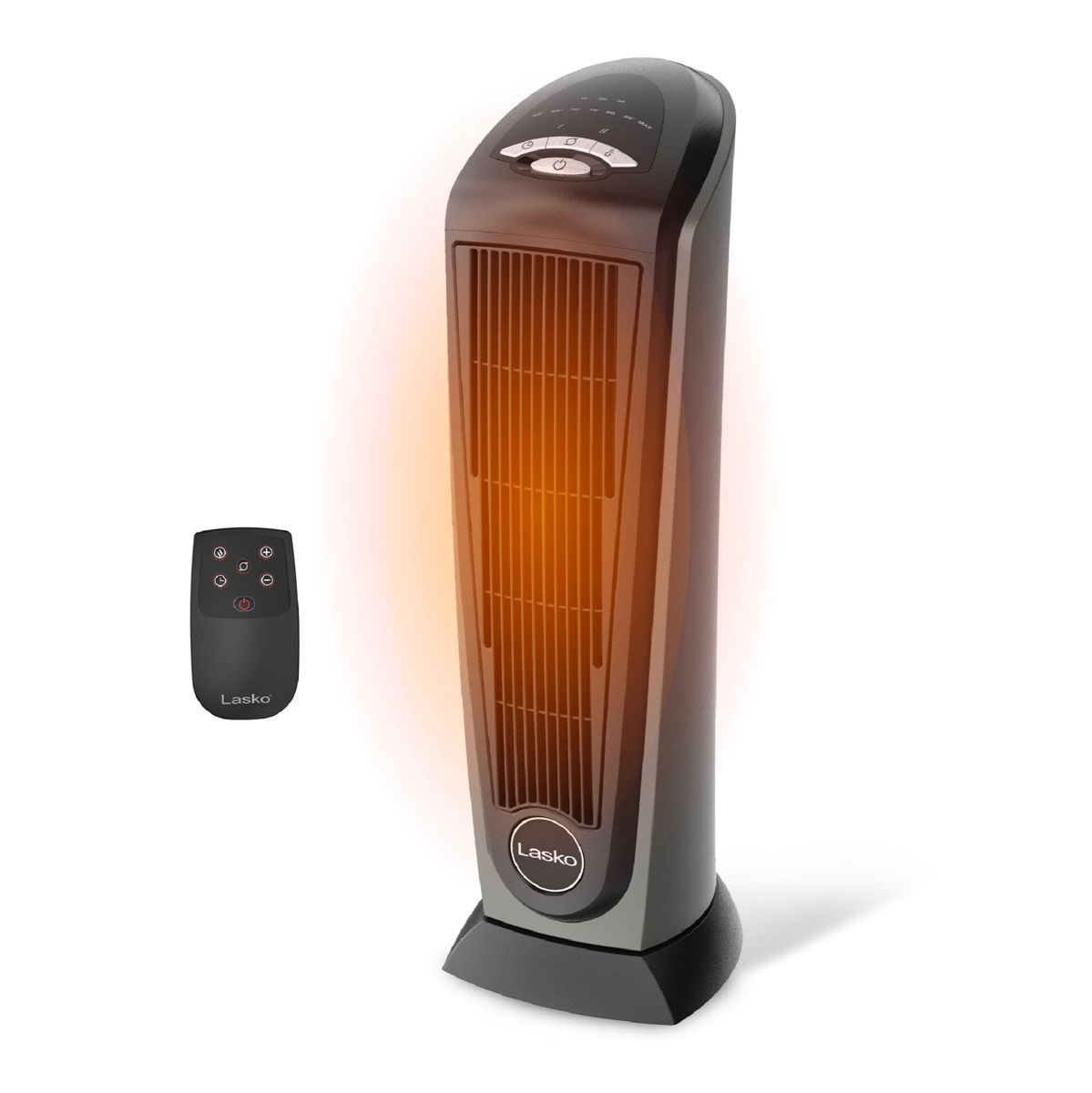 Lasko 23" Ceramic Tower Space Heater: Oscillating, 2 Heat Settings, Remote, Timer, Thermostat, Silver