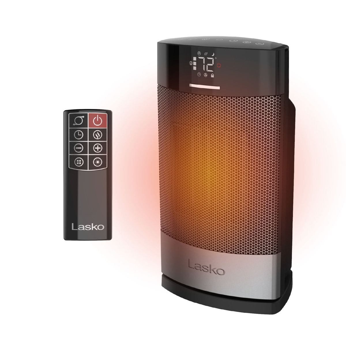 Lasko Ellipse 12" Ceramic Tower Space Heater: Oscillating, 3 Heat Settings, Remote, Timer, Tip-Over Switch, Child Lock, Thermostat, Black