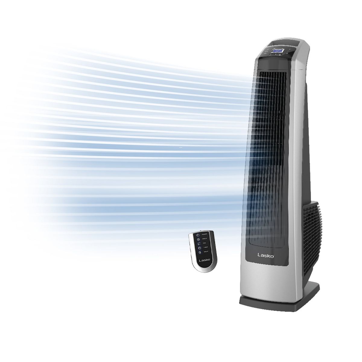 Lasko 35" Tower Fan: Oscillating, 3-Speed, High Velocity, Remote, Black/Silver