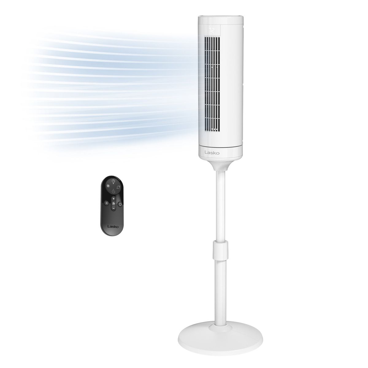 Lasko Rise 54" DC Pedestal Fan: Oscillating, 8-Speed, Remote, Timer, White