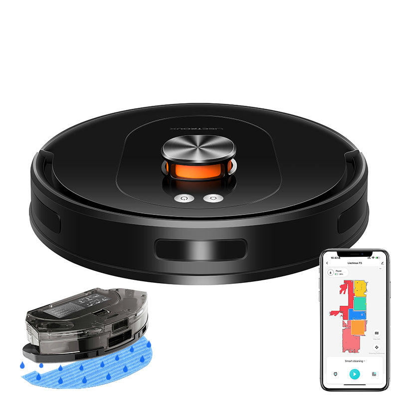 LDS Robot Vacuum Cleaner & Mop Liectroux T9,Wet Dry Cleaning,Self Empty,Multi-floor Map,6500Pa,Carpet Boost,Anti-Tangle Brushes,Dual-Band WiFi 2.4/5GHz