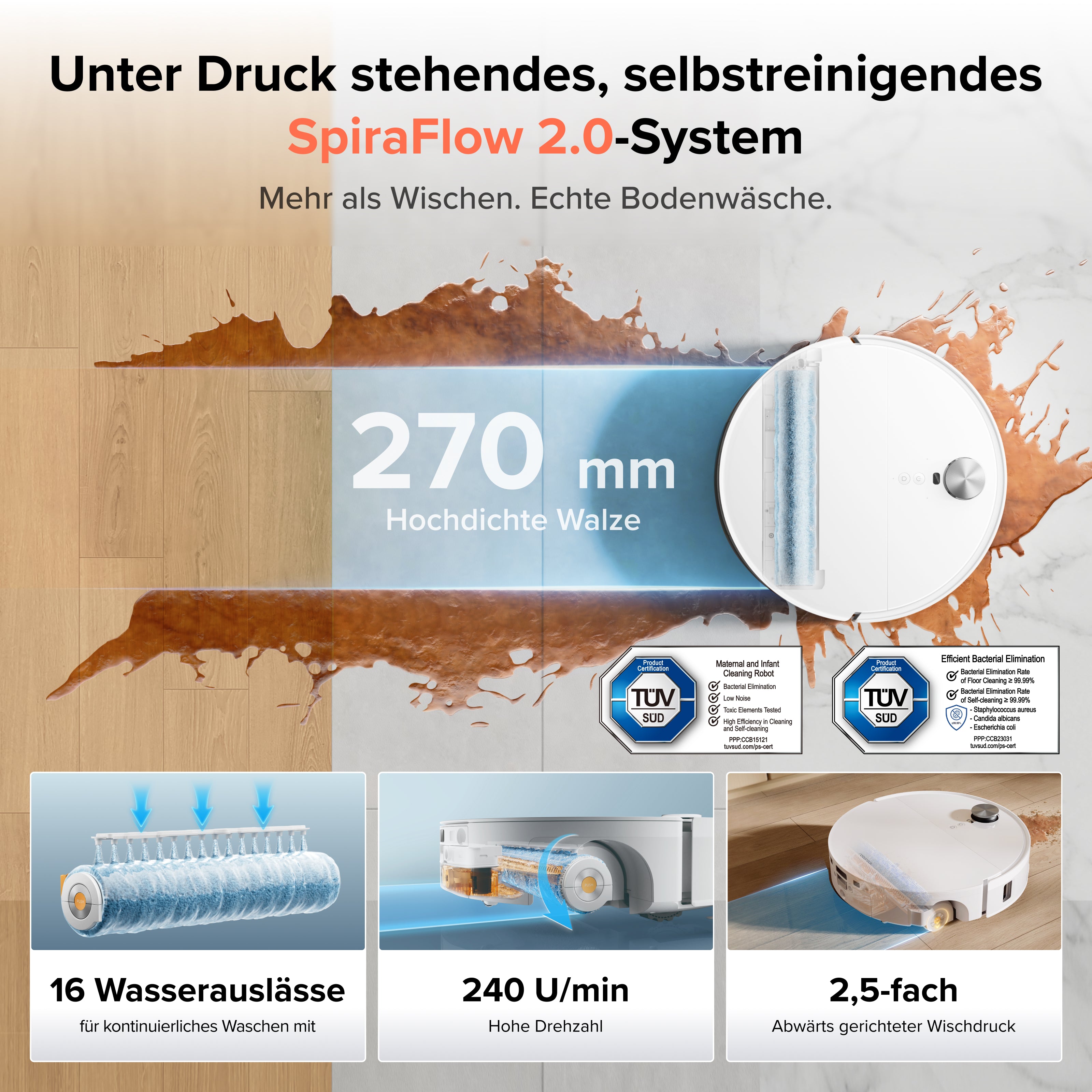 Roborock Qrevo Edge 2 Flow Walzenmopp-Saugroboter mit unter Druck stehendem, selbstreinigendem SpiraFlow 2.0-System