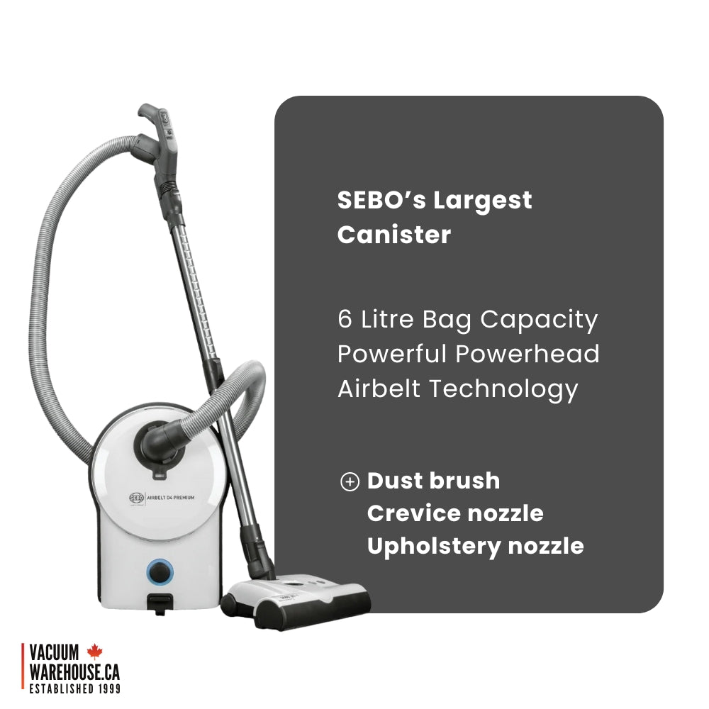 Sebo Airbelt D4 Premium Canister Vacuum Cleaner - White
