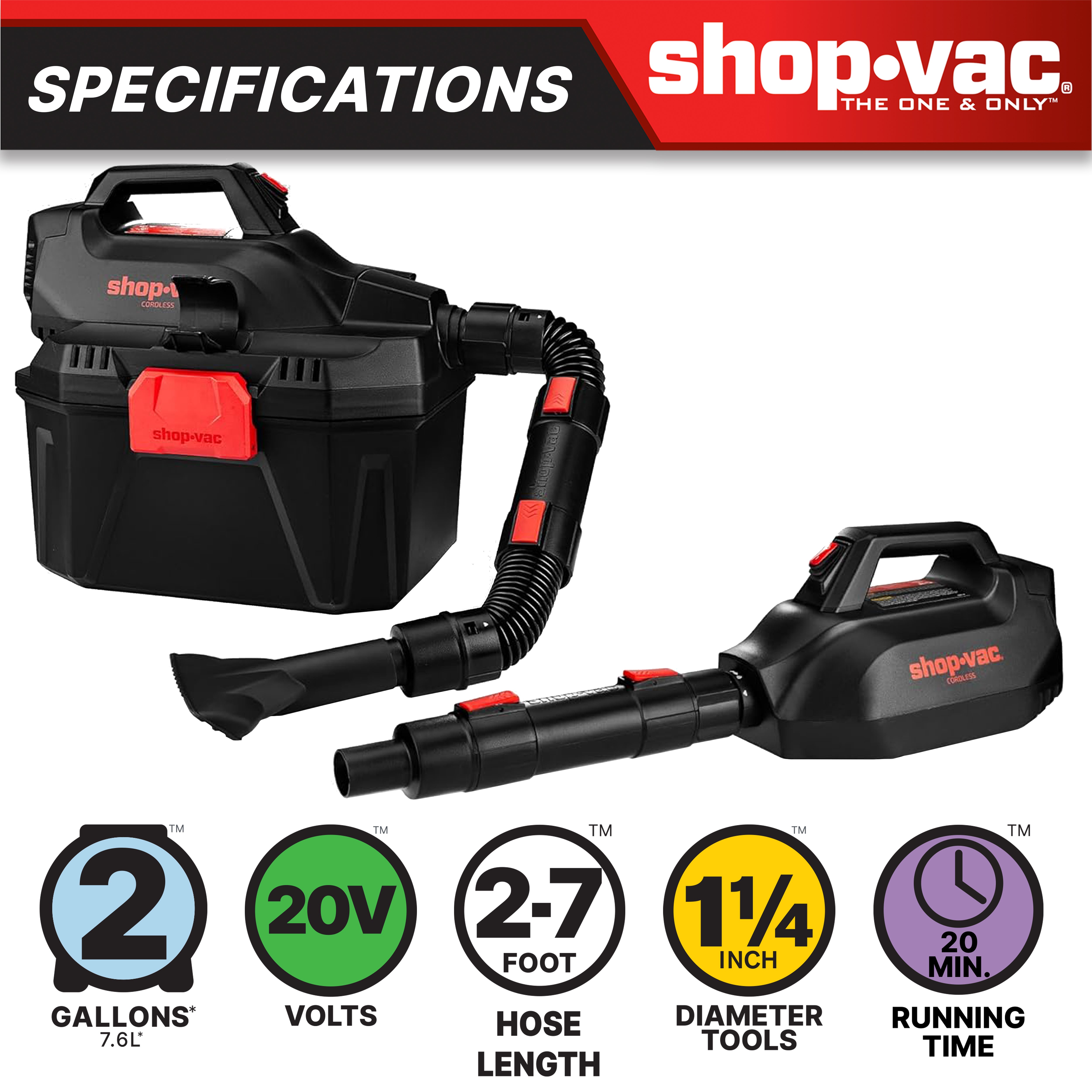 Shop-Vac® 2 Gallon 20V Cordless Wet/Dry Vacuum