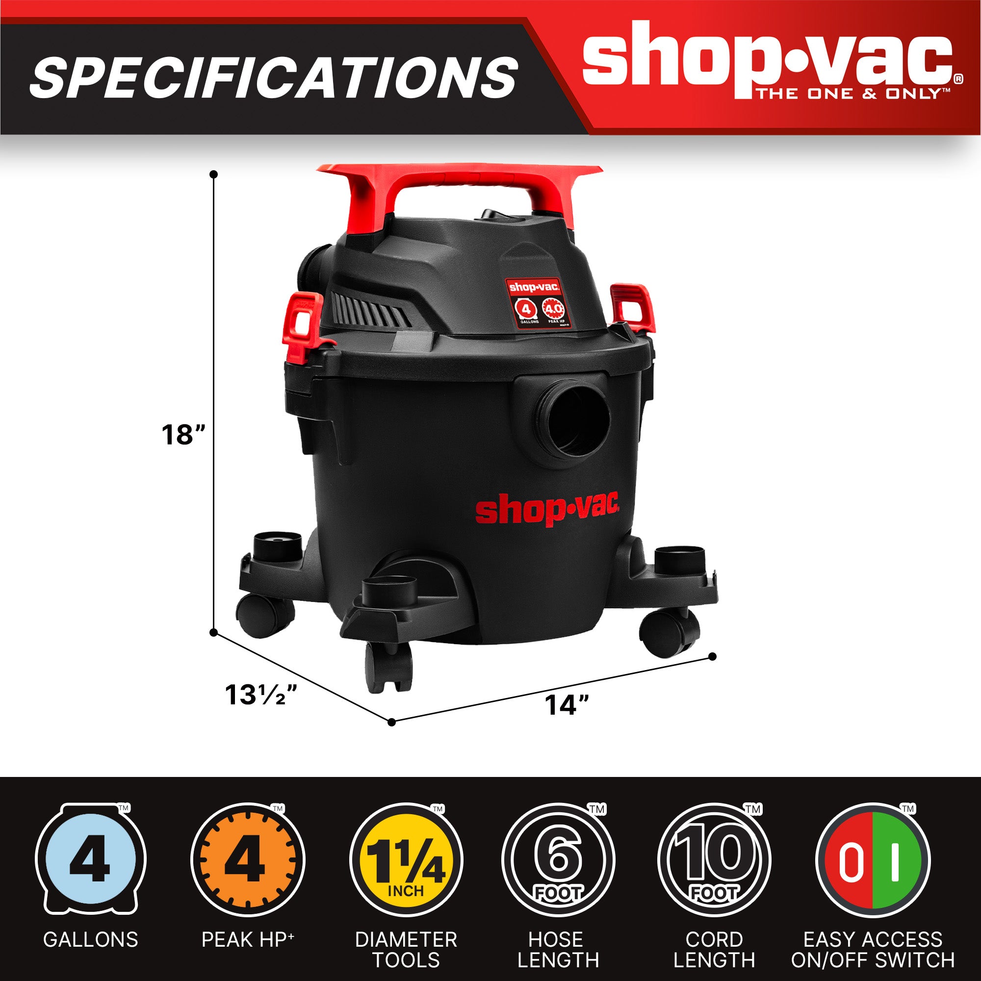 Shop-Vac® 4 Gallon 4.5 Peak HP Wet/Dry Vacuum