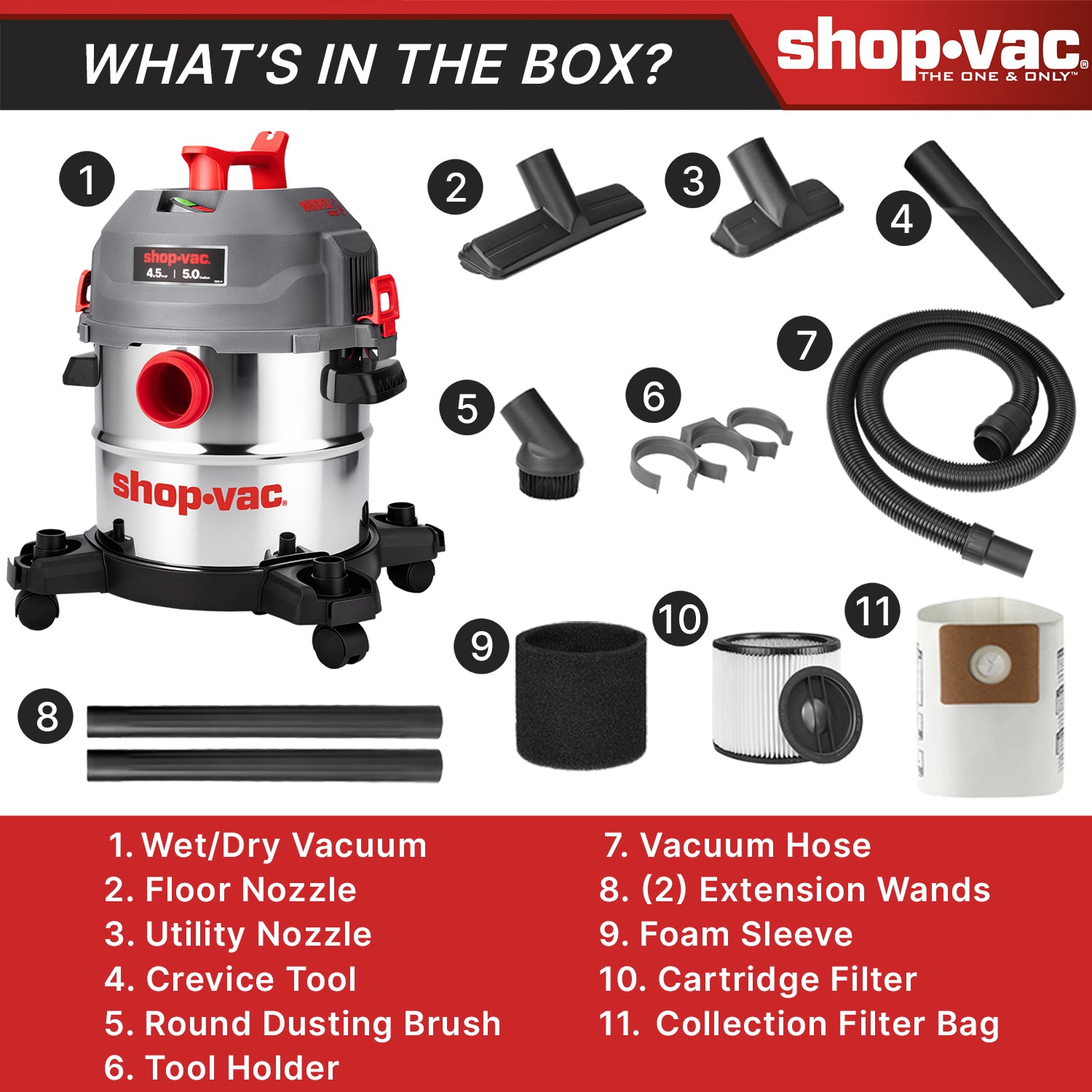 Shop-Vac® 5 Gallon Ultra Quiet Stainless Steel 4.5Peak HP Wet/Dry Vacuum