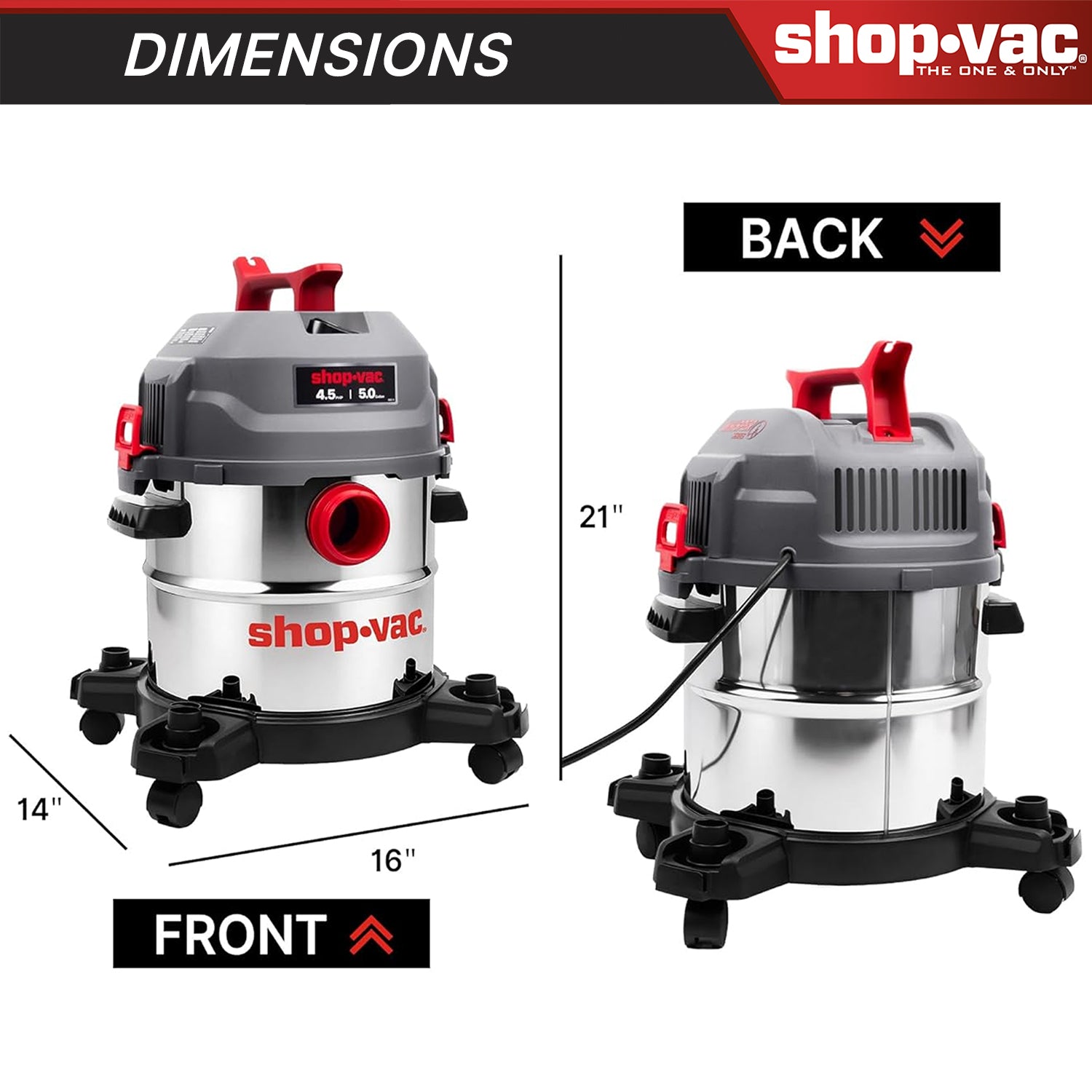 Shop-Vac® 5 Gallon Ultra Quiet Stainless Steel 4.5Peak HP Wet/Dry Vacuum