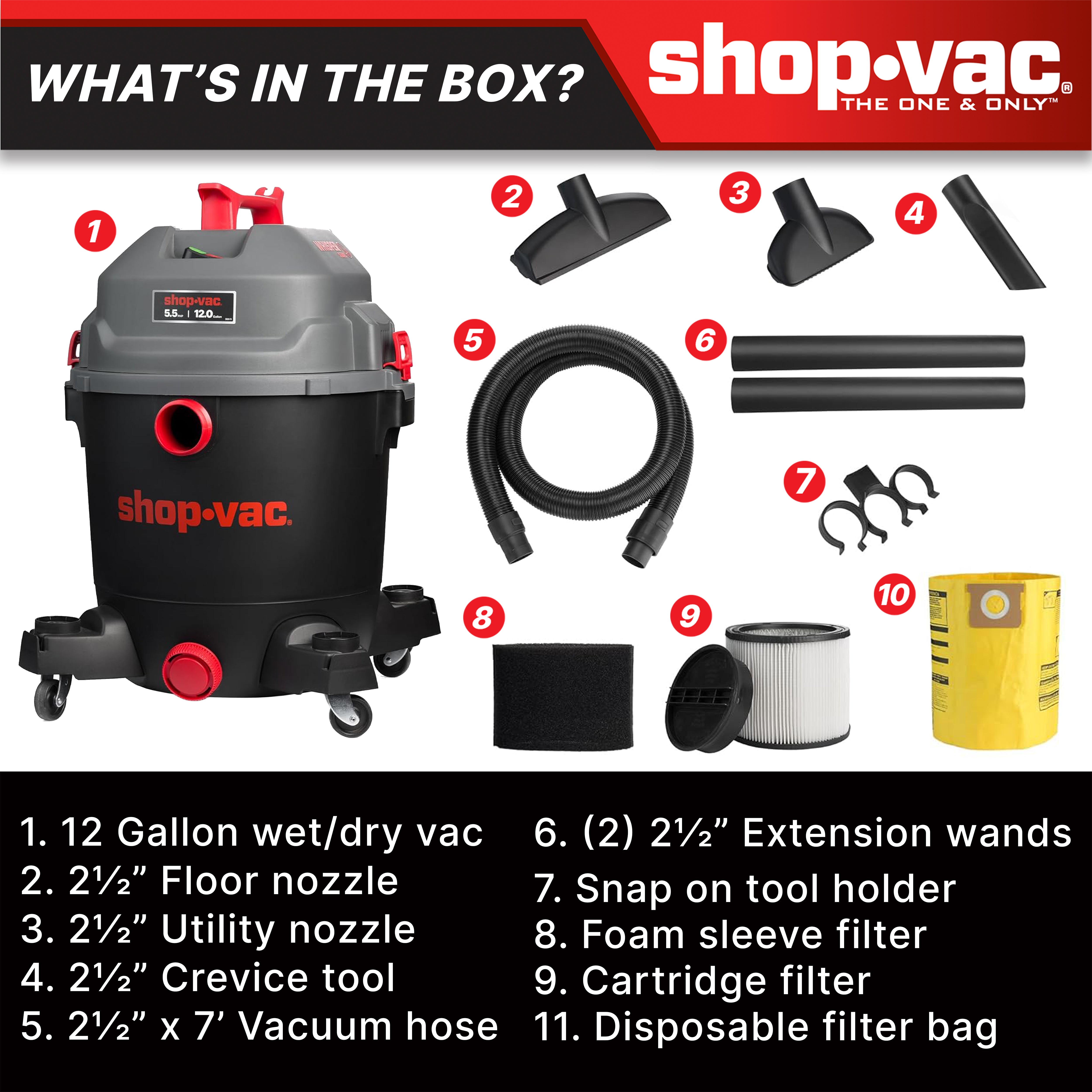 Shop-Vac® Ultra Quiet 12 Gallon 5.5 Peak HP Wet/Dry Vacuum