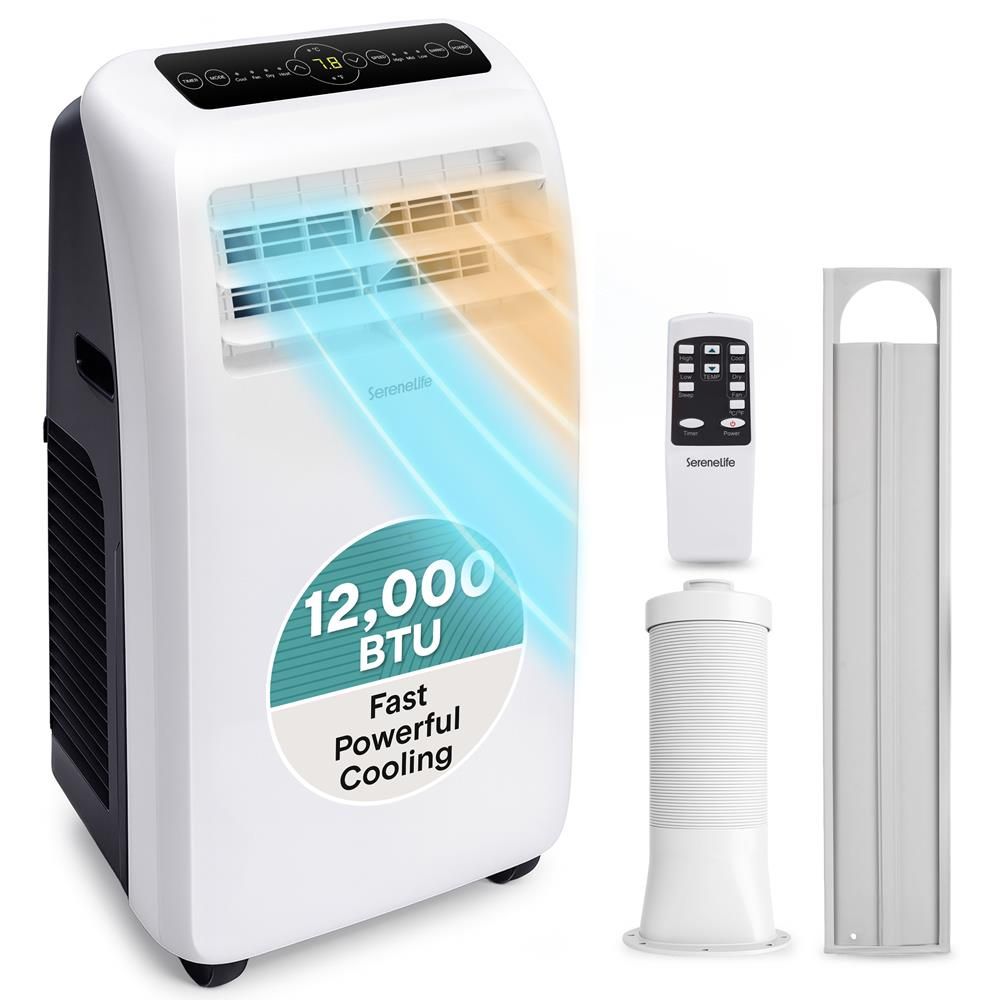 SereneLife Portable Air Conditioner and Heater – 12,000 BTU Compact Home AC Cooling and Heating Unit with Built-In Dehumidifier & Fan Modes, Includes Window Mount Kit (White)