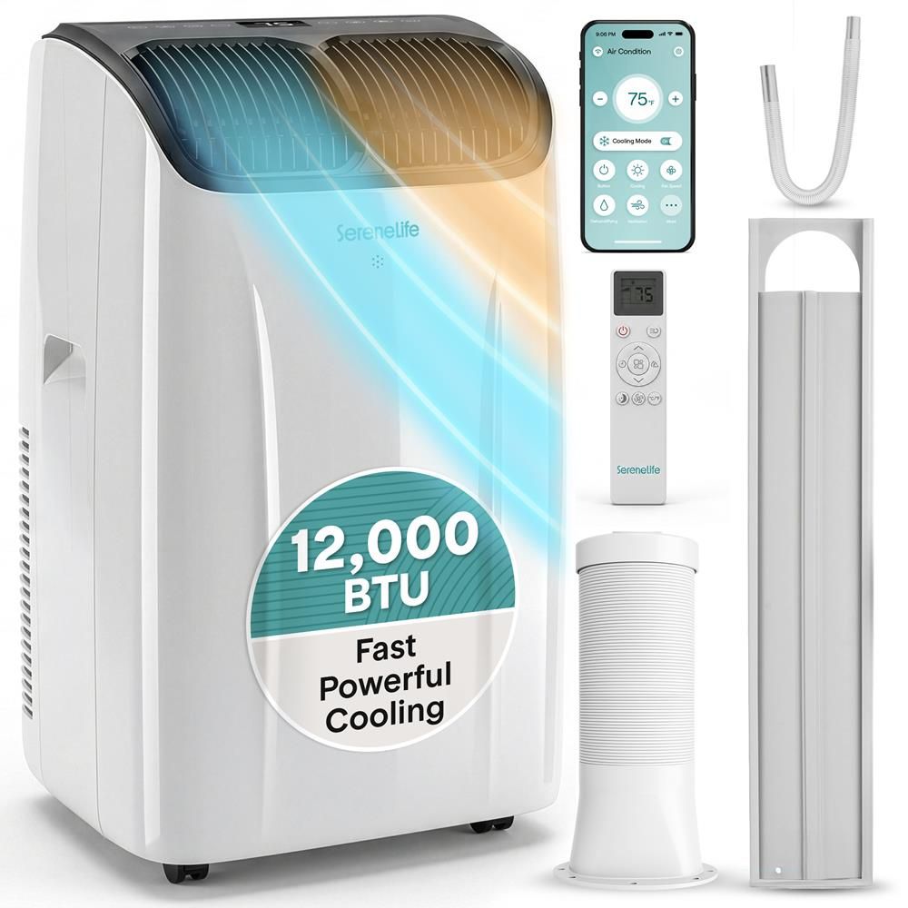 Serenelife Portable Air Conditioner And Heater With Wi-Fi Function - 12,000 Btu Cooling (Ashrae), Compact Unit With Dehumidifier & Fan Modes, Includes Window Mount Kit (Gray)