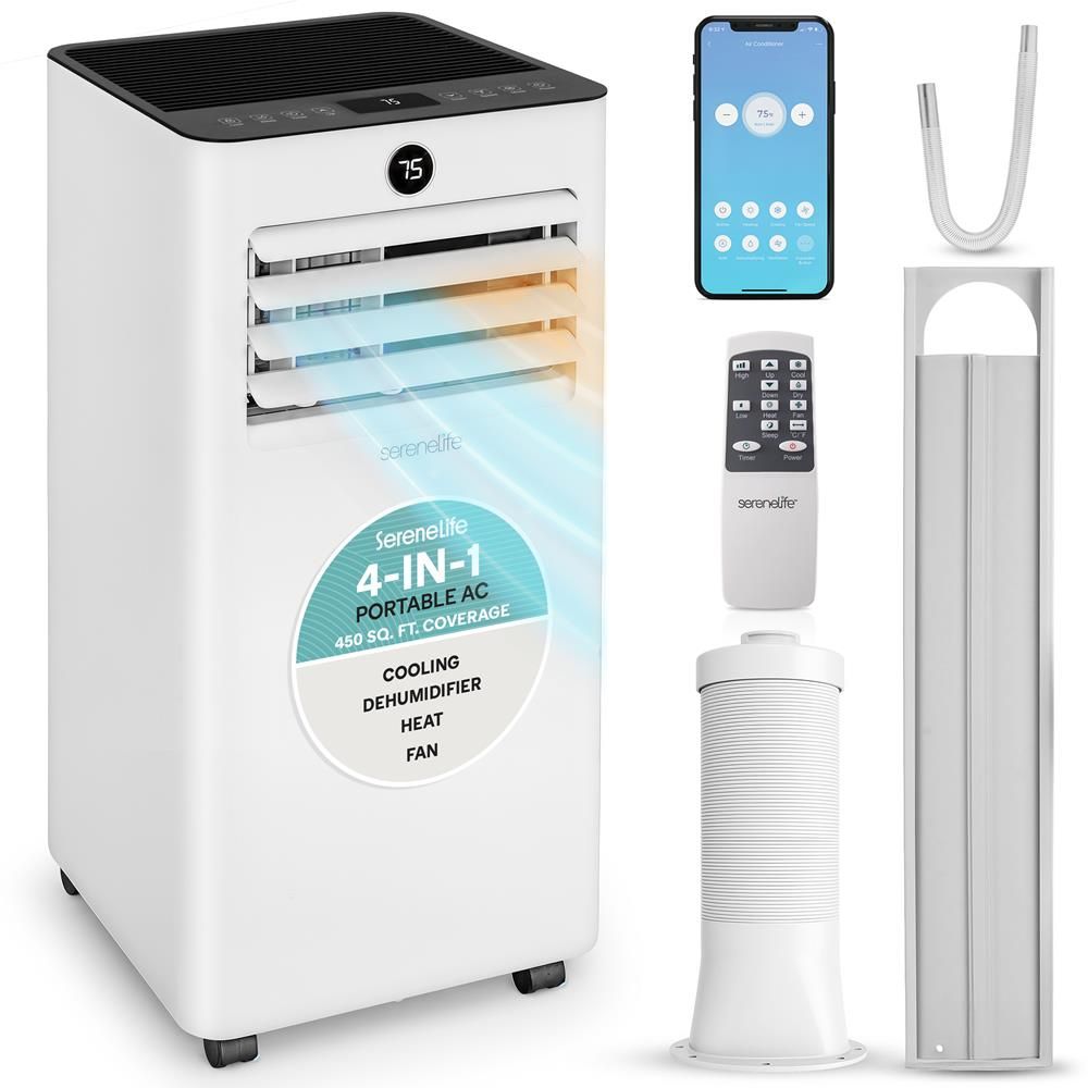 Portable AC & Heater 10,000 BTU WiFi, Dehumidifier, Remote, Gray