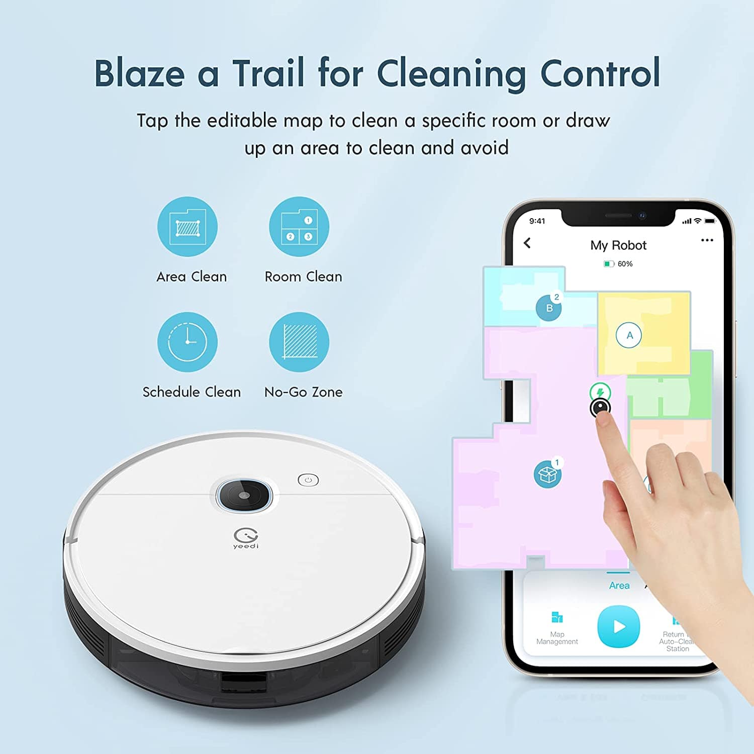Yeedi Vac Robot Vacuum Cleaner 3000Pa Smart Visual Mapping Navigation Yeedi Vac Max 2 in 1 Robot Vacuum Mop Cleaner 3000Pa Carpet Detection Visual Mapping Navigation
